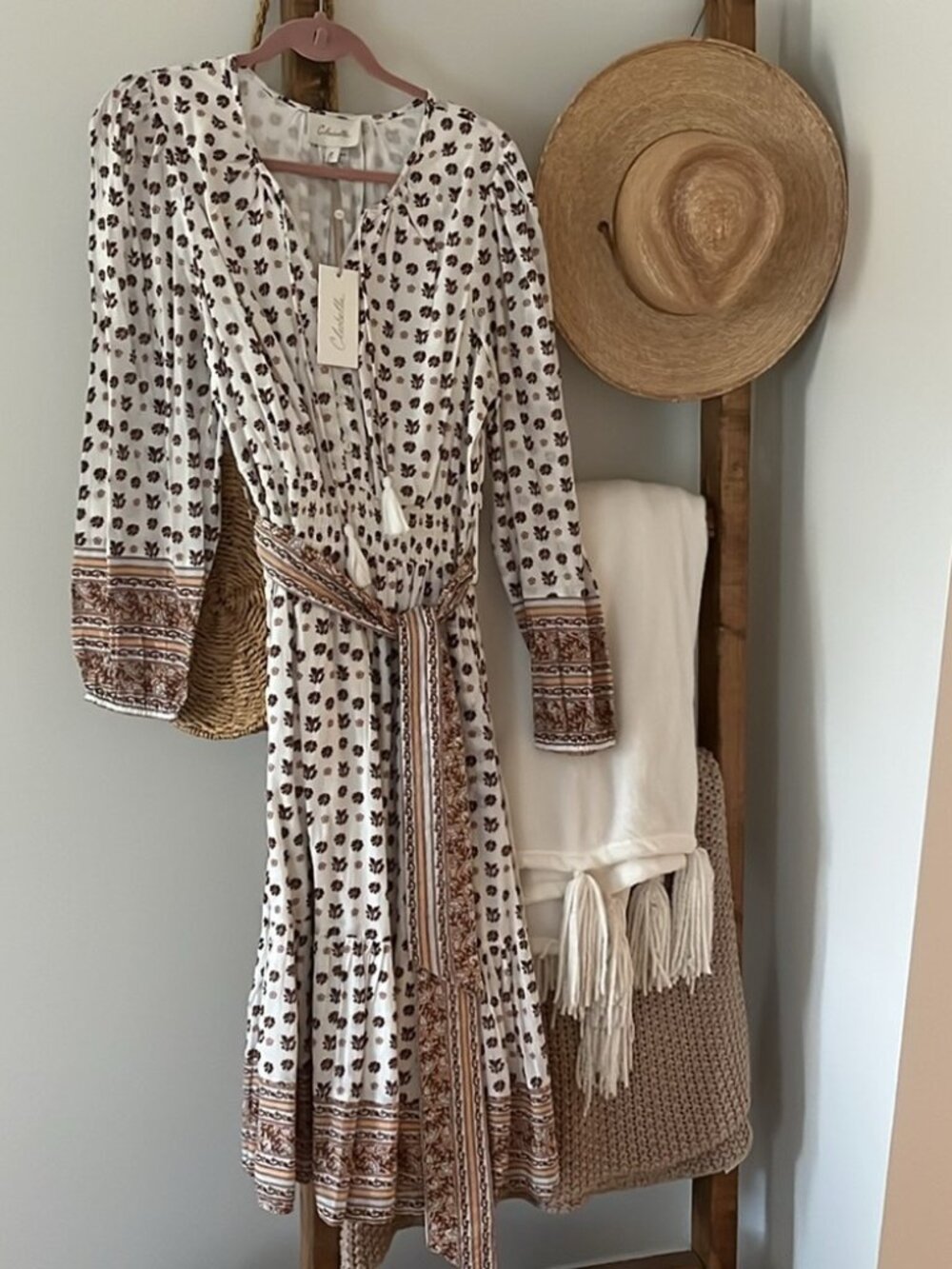 NWT Cleobella Blakely Organic Cotton Block Print Midi Dress L GOTS